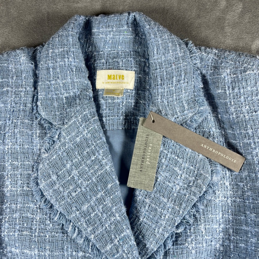 NWT Maeve Anthropologie Blue Tweed Longline Vest Pearl Button Frayed Trim 6P - Picture 4 of 11